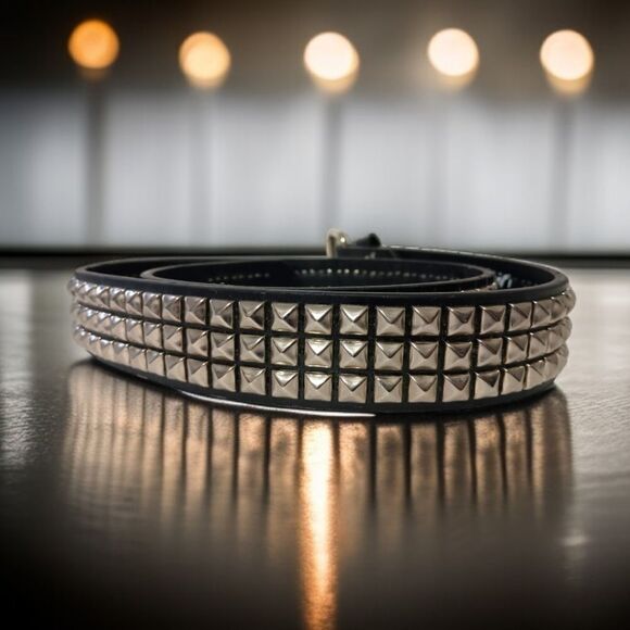 Hot Topic Pyramid Studded Belt 34 NEW FAUX Black Leather Studs Punk Goth Rocker. - Picture 1 of 16